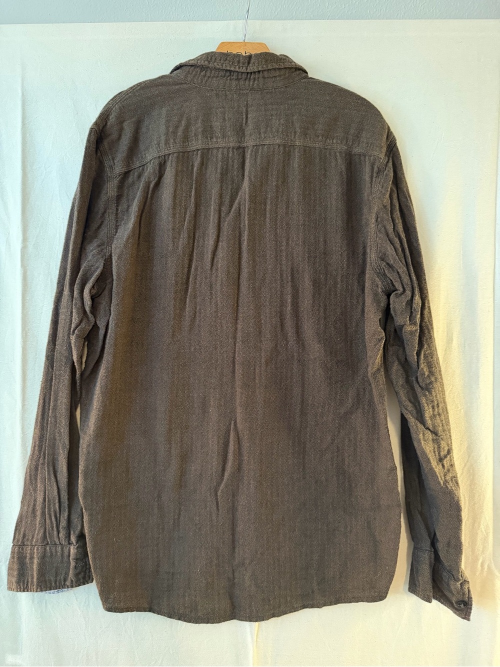 21MEN Casual Brown Button-Down Long Sleeve Shirt Soft Herringbone Textile - Picture 7 of 9